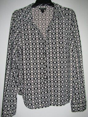 BUTTON UP TOP WITH BLACK AND GRAY DESIGN ON WHITE - SIZE 14/16
